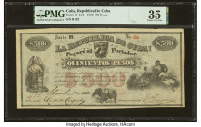 Cuba Republica de Cuba 500 Pesos 8.9.1869 Pick 59 PMG Choice Very Fine 35. The large format 500 and 1000 Pesos of 1869 are the highest denominations o...