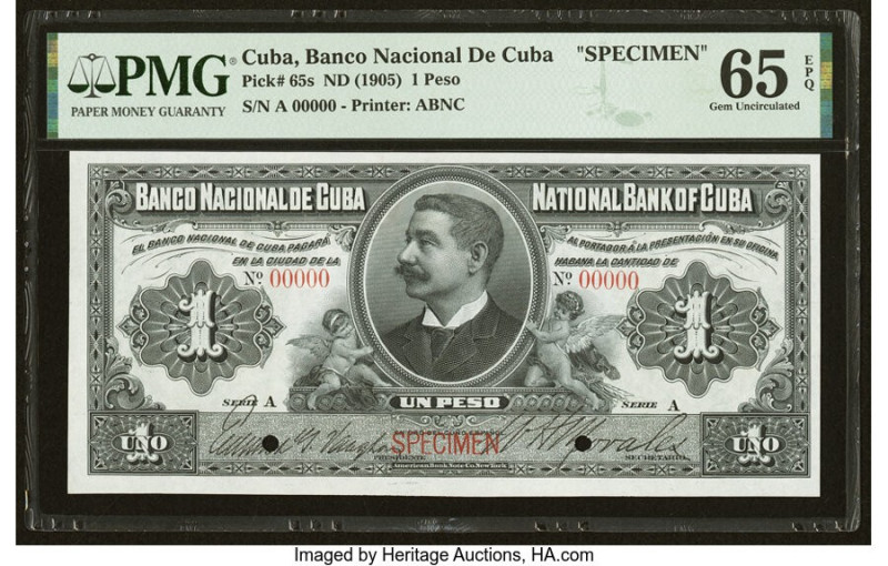 Cuba Banco Nacional de Cuba 1 Peso ND (1905) Pick 65s Specimen PMG Gem Uncircula...