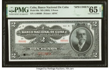 Cuba Banco Nacional de Cuba 2 Pesos ND (1905) Pick 66s Specimen PMG Gem Uncirculated 65 EPQ. The National Bank of Cuba that issued banknotes in the ea...