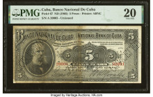 Cuba Banco Nacional de Cuba 5 Pesos ND (1905) Pick 67 PMG Very Fine 20. All banknotes from the 1905 series are rare, as the series was cut short almos...