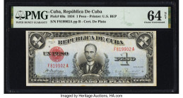 Cuba Republica de Cuba 1 Peso 22.3.1934 Pick 69a PMG Choice Uncirculated 64 Net. Previous mounting is noted. 

HID09801242017

© 2022 Heritage Auction...