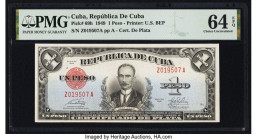 Cuba Republica de Cuba 1 Peso 21.2.1949 Pick 69h PMG Choice Uncirculated 64 EPQ. The final date of the series. Printer records indicate 4,968,000 were...