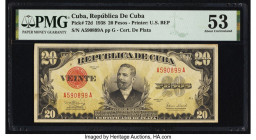 Cuba Republica de Cuba 20 Pesos 1938 Pick 72d PMG About Uncirculated 53. 

HID09801242017

© 2022 Heritage Auctions | All Rights Reserved