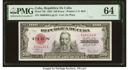 Cuba Republica de Cuba 100 Pesos 1938 Pick 74b PMG Choice Uncirculated 64. At the time of cataloging, this fantastic 100 Pesos is the only example gra...