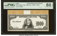 Cuba Republica de Cuba 1000 Pesos 1947 Pick 76App1 Front Progressive Proof PMG Choice Uncirculated 64 EPQ. The American Banknote Company prepared this...
