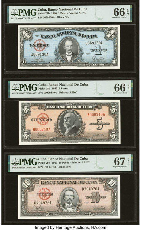 Cuba Banco Nacional de Cuba 1; 5; 10 Peso 1960 (2); 1950 Pick 77b; 78b; 79b Thre...