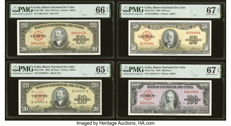 Cuba Banco Nacional de Cuba Group Lot of 4 Examples PMG Superb Gem Unc 67 EPQ (2...