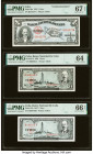 Cuba Banco Nacional de Cuba 1 Peso 1953; 1956; 1957 Pick 86a; 87a; 87b Three Examples PMG Superb Gem Unc 67 EPQ; Choice Uncirculated 64; Gem Uncircula...