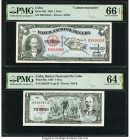 Cuba Banco Nacional de Cuba 1 Peso 28.1.1953; 1959 Pick 86a; 90a Two Examples PMG Gem Uncirculated 66 EPQ; Choice Uncirculated 64 Net. Discoloration i...