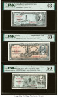 Cuba Banco Nacional de Cuba 1 (2); 10 Pesos 1957; 1960; 1959 Pick 87b; 88c*; 90* Three Examples PMG Gem Uncirculated 66 EPQ; Choice Uncirculated 63 EP...