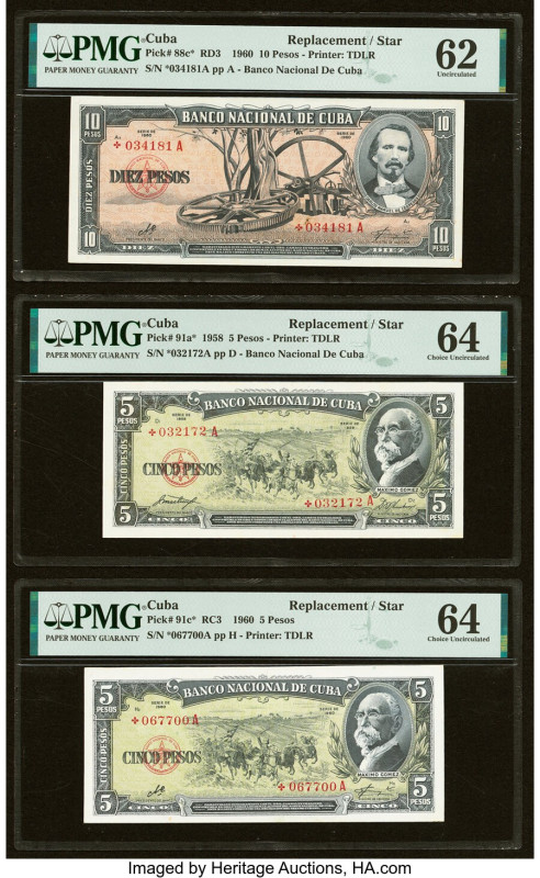 Cuba Banco Nacional de Cuba 10; 5 (2) Pesos 1960 (2); 1958 Pick 88c*; 91a*; 91c*...