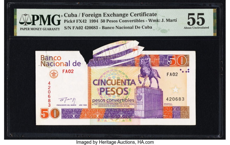 Paper Jam Error Cuba Banco Nacional de Cuba, Foreign Exchange Certificate 50 Pes...