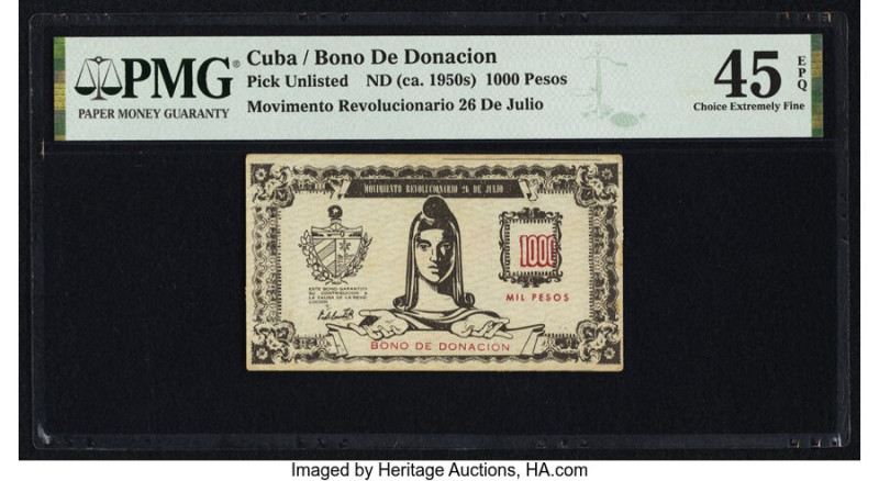 Cuba Bono De Donacion 1000 Pesos ND (ca. 1950s) Pick Unlisted PMG Choice Extreme...