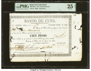 Cuba Banco de Cuba Bond 100 Pesos 30.6.1866 Pick Unlisted PMG Very Fine 25 Net. This gigantic uniface bond note is fully printed and issued, as eviden...