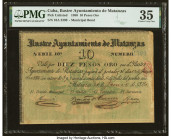 Cuba Illustre Ayuntamiento de Matanzas Bond 10 Pesos Oro 30.6.1880 PMG Choice Very Fine 35. Excellent colors and bold ink remain on this large bond no...