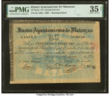 Cuba Illustre Ayuntamiento de Matanzas Bond 25 Pesos 30.6.1880 Pick Unlisted PMG Choice Very Fine 35 Net. A rare and colorful bond note, missing from ...