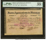 Cuba Illustre Ayuntamiento de Matanzas Bond 100 Pesos Oro 30.6.1880 Pick Unlisted PMG About Uncirculated 55 Net. This interesting gold-backed Municipa...