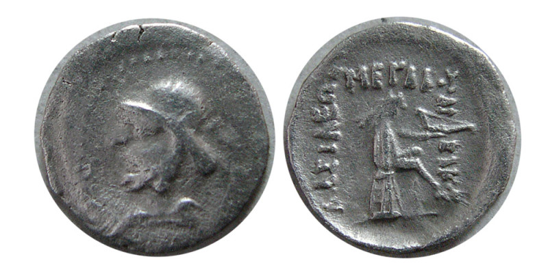KINGS of PARTHIA. Phraates II. 132-127 BC. AR Obol (0.61 gm; 12 mm). Diademed bu...