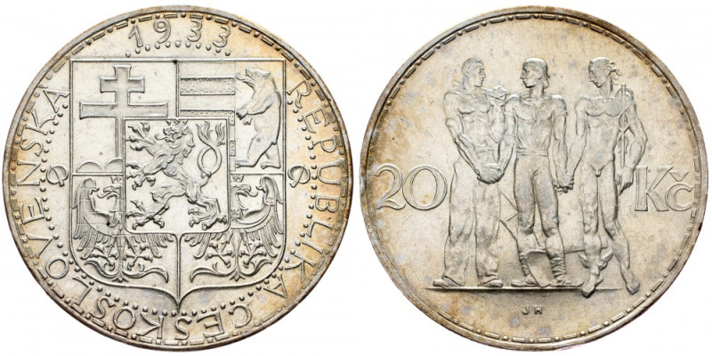 Czechoslovakia, 20 Koruna 1933 Czechoslovakia, 20 Koruna 1933, Ag, KM# 17|Toned;...
