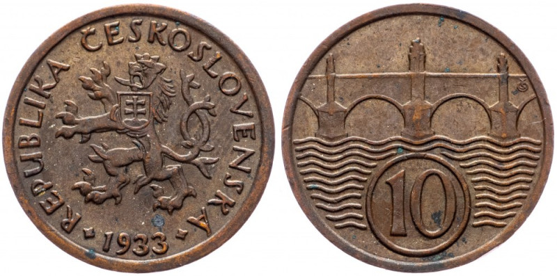 Czechoslovakia, 10 Haler 1933 Czechoslovakia, 10 Haler 1933, KM# 3; EF

Grade:...