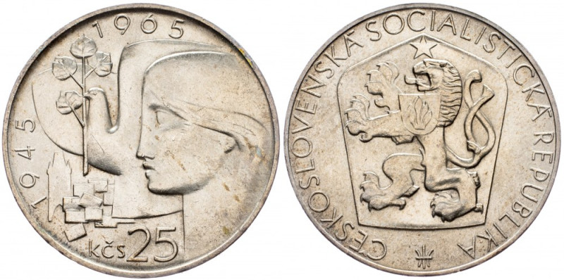 Czechoslovakia, 25 koruna 1965 Czechoslovakia, 25 koruna 1965, Ag, KM# 59|Toned;...