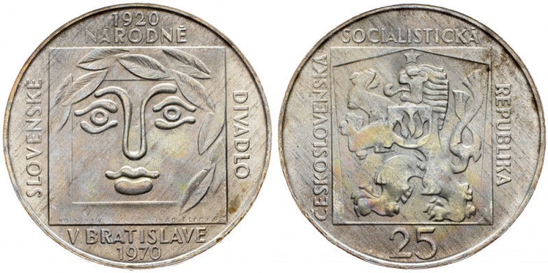 Czechoslovakia, 25 koruna 1970 Czechoslovakia, 25 koruna 1970, Ag, KM# 68|Toned;...