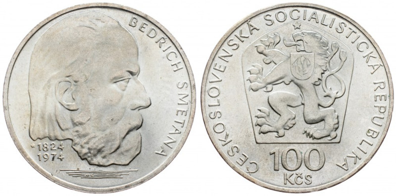 Czechoslovakia, 100 Koruna 1974 Czechoslovakia, 100 Koruna 1974, Ag, KM# 82|Tone...