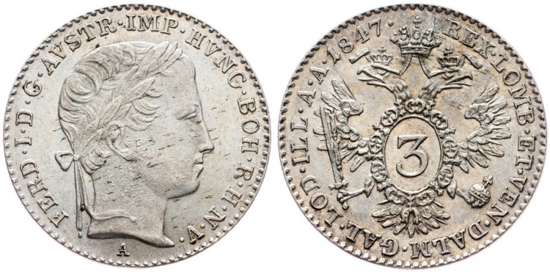 Ferdinand V., 3 Kreuzer 1847, Vienna Ferdinand V., 3 Kreuzer 1847, Vienna, 1,677...