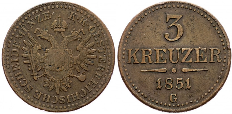 Franz Joseph I., 3 Kreuzer 1851, Nagybanya Franz Joseph I., 3 Kreuzer 1851, Nagy...