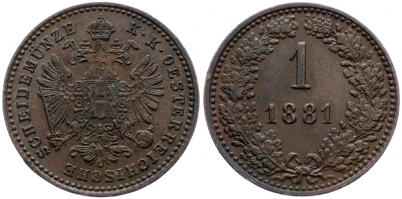 Franz Joseph I., 1 Kreuzer 1881, Vienna Franz Joseph I., 1 Kreuzer 1881, Vienna,...