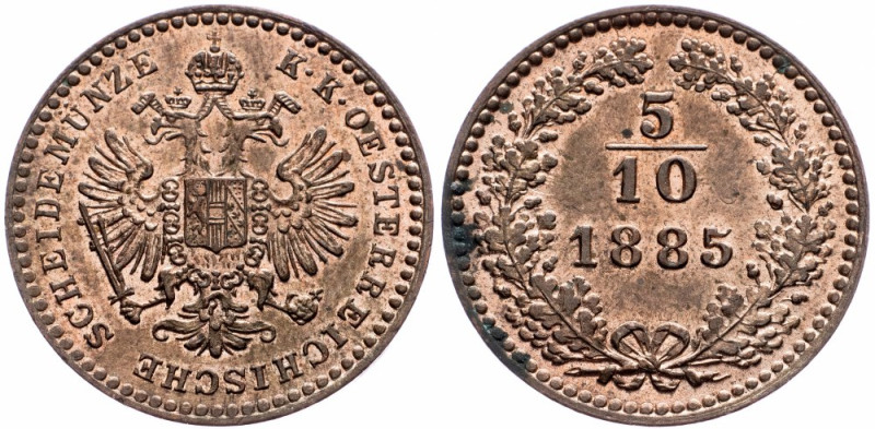 Franz Joseph I., 5/10 Kreuzer 1885, Vienna Franz Joseph I., 5/10 Kreuzer 1885, V...