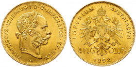 Franz Joseph I., 4 Florin 1892, Vienna