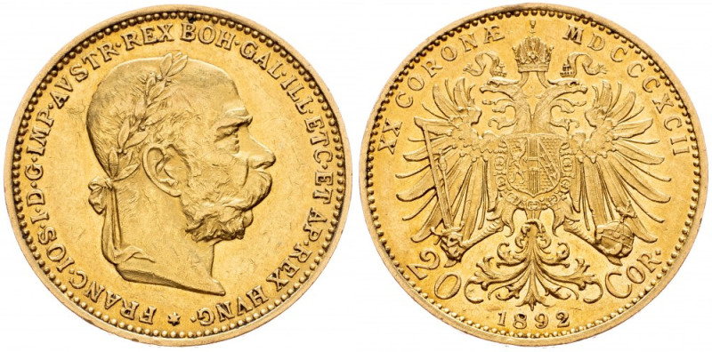 Franz Joseph I., 20 Krone 1892, Vienna Franz Joseph I., 20 Krone 1892, Vienna, A...