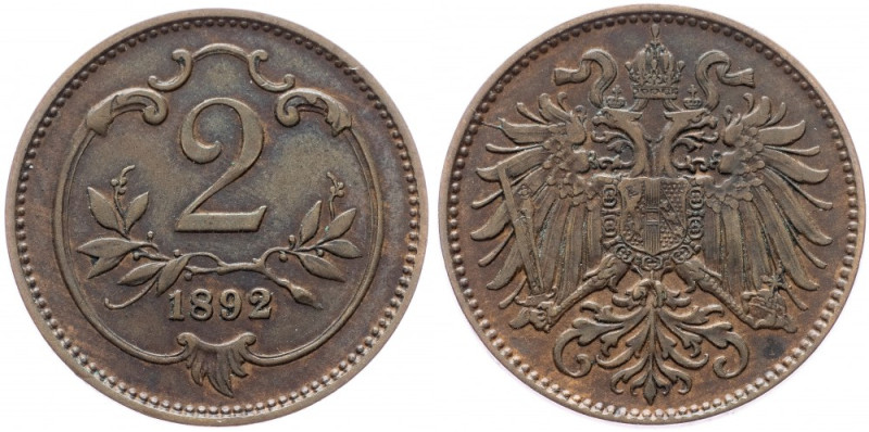 Franz Joseph I., 2 Heller 1892, Vienna Franz Joseph I., 2 Heller 1892, Vienna, F...