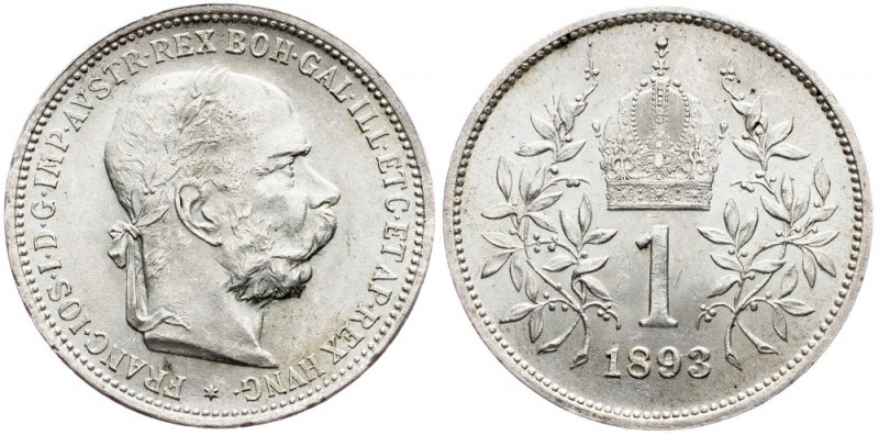 Franz Joseph I., 1 Krone 1893, Vienna Franz Joseph I., 1 Krone 1893, Vienna, Ag,...