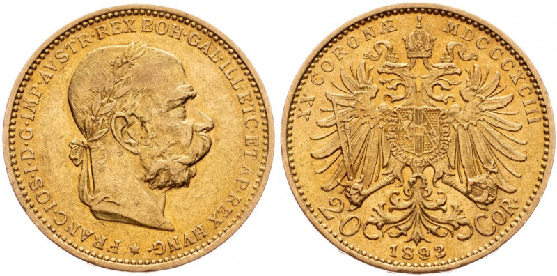 Franz Joseph I., 20 Krone 1893, Vienna Franz Joseph I., 20 Krone 1893, Vienna, A...