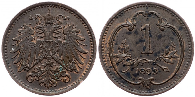 Franz Joseph I., 1 Heller 1893, Vienna Franz Joseph I., 1 Heller 1893, Vienna, K...