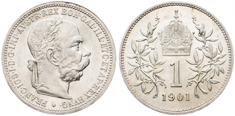 Franz Joseph I., 1 Krone 1901, Vienna Franz Joseph I., 1 Krone 1901, Vienna, Ag,...