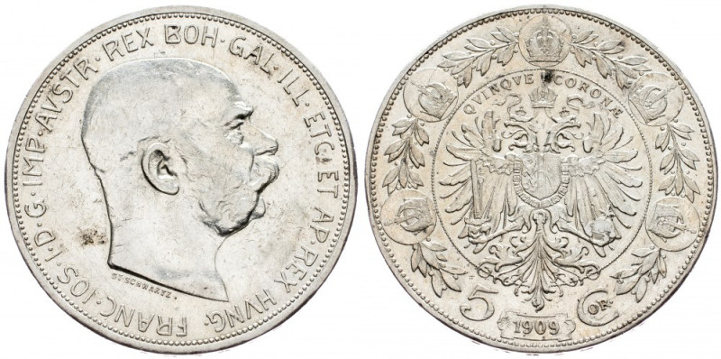 Franz Joseph I., 5 Krone 1909, Vienna Franz Joseph I., 5 Krone 1909, Vienna, Ag,...