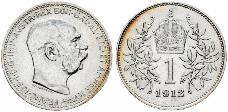 Franz Joseph I., 1 Krone 1912, Vienna Franz Joseph I., 1 Krone 1912, Vienna, Ag,...