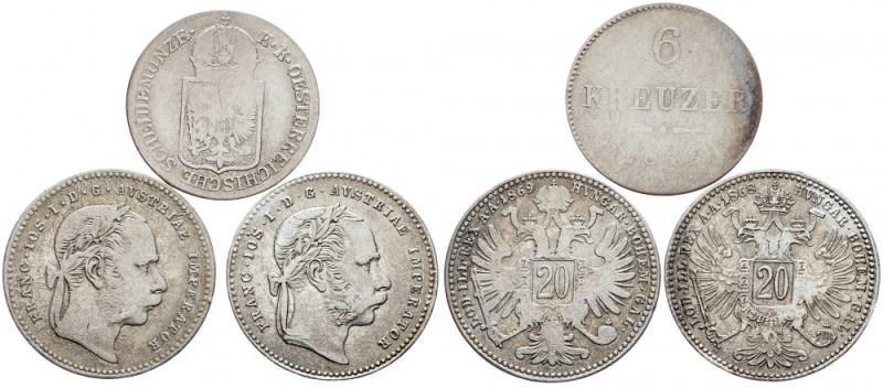 Franz Joseph I., 6 Kreuzer, 20 Kreuzer 1849, 1868, 1869, Vienna Franz Joseph I.,...