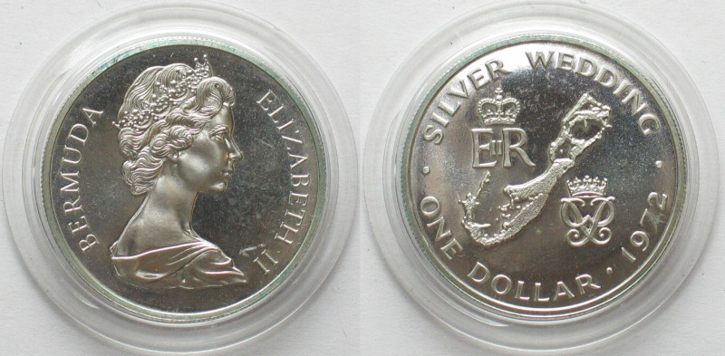 BERMUDA. 1 Dollar 1972, Silver Wedding, silver, Proof
KM # 22a. Silver 28.28g (...