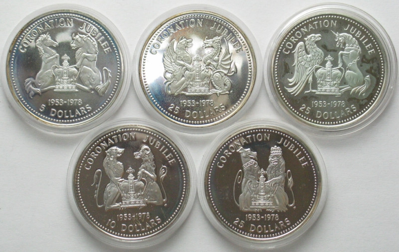Elizabeth II 1978 Coronation Jubilee Silver Proof Series. 5 coins
BARBADOS. 25 ...