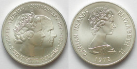 CAYMAN ISLANDS. 25 Dollars 1972, Silver Wedding, Elizabeth II, silver, matte BU
KM # 9. Weight: 51.35g, Fineness: 0.925