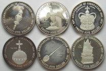 CAYMAN ISLANDS. 6 x 25 Dollars 1978, Elizabeth II, 25th Anniversary of Coronation, silver, Proof
KM 36,37,38,39,40,41. Total weight: 308.1g (0.925)