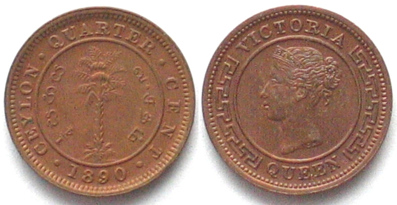 CEYLON. 1/4 Cent 1890, Victoria, copper, UNC!
KM # 90