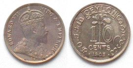 CEYLON. 10 cents 1903, Edward VII, silver, AU
KM # 97. Strike thru mint error: Date struck over corrosion spot.
