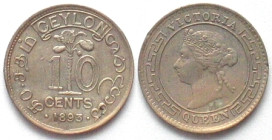 CEYLON. 10 cents 1893, Victoria, silver, UNC-
KM # 94