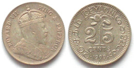 CEYLON. 25 cents 1909, Edward VII, silver, AU
KM # 98