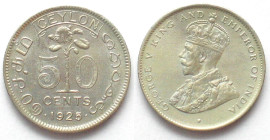 CEYLON. 50 Cents 1925, George V, silver, UNC-
KM # 109a